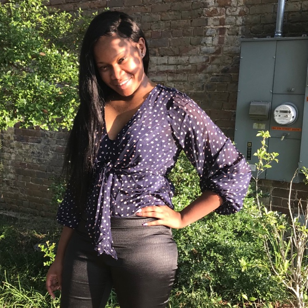 Blue Twisted Top with Pink Polka Dots